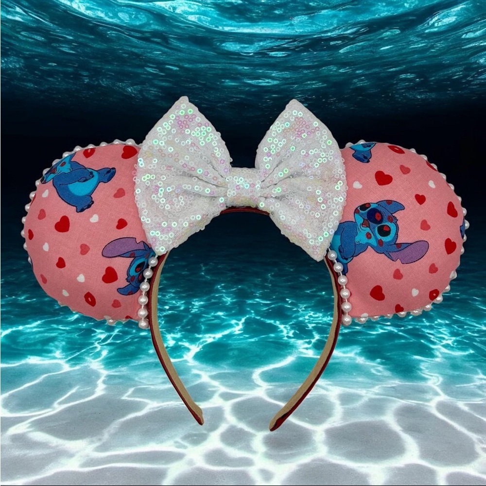 Pink Heart and Stitch Ears Headband